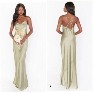 show me your mumu tuscany maxi dress moss green luxe satin women medium